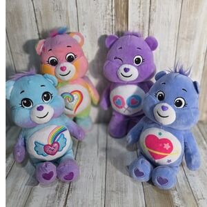 Set of 4 Care Bears Plush Toys Grumpy Funshine Cheer Rainbow Hearts